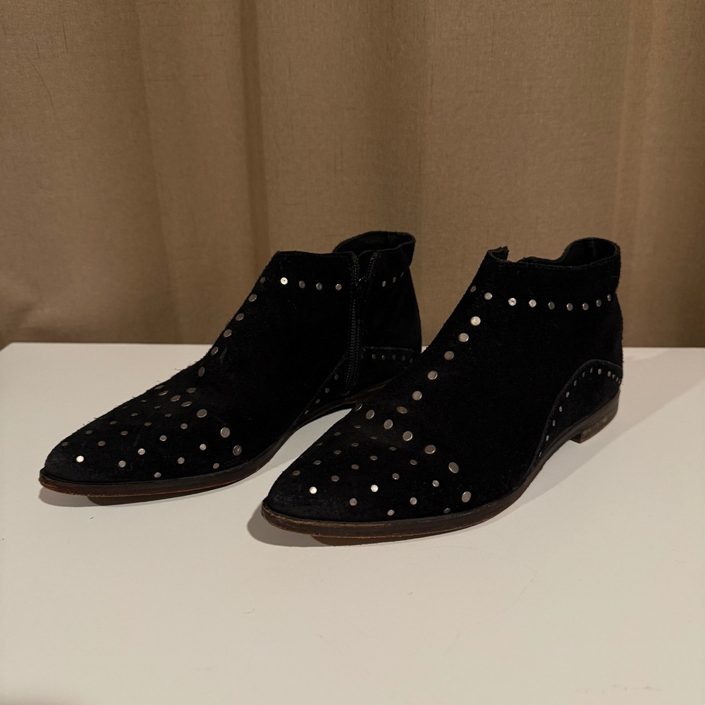 Free People Black Suede Studded Ankle Boots Pointed Toe Zip Women's